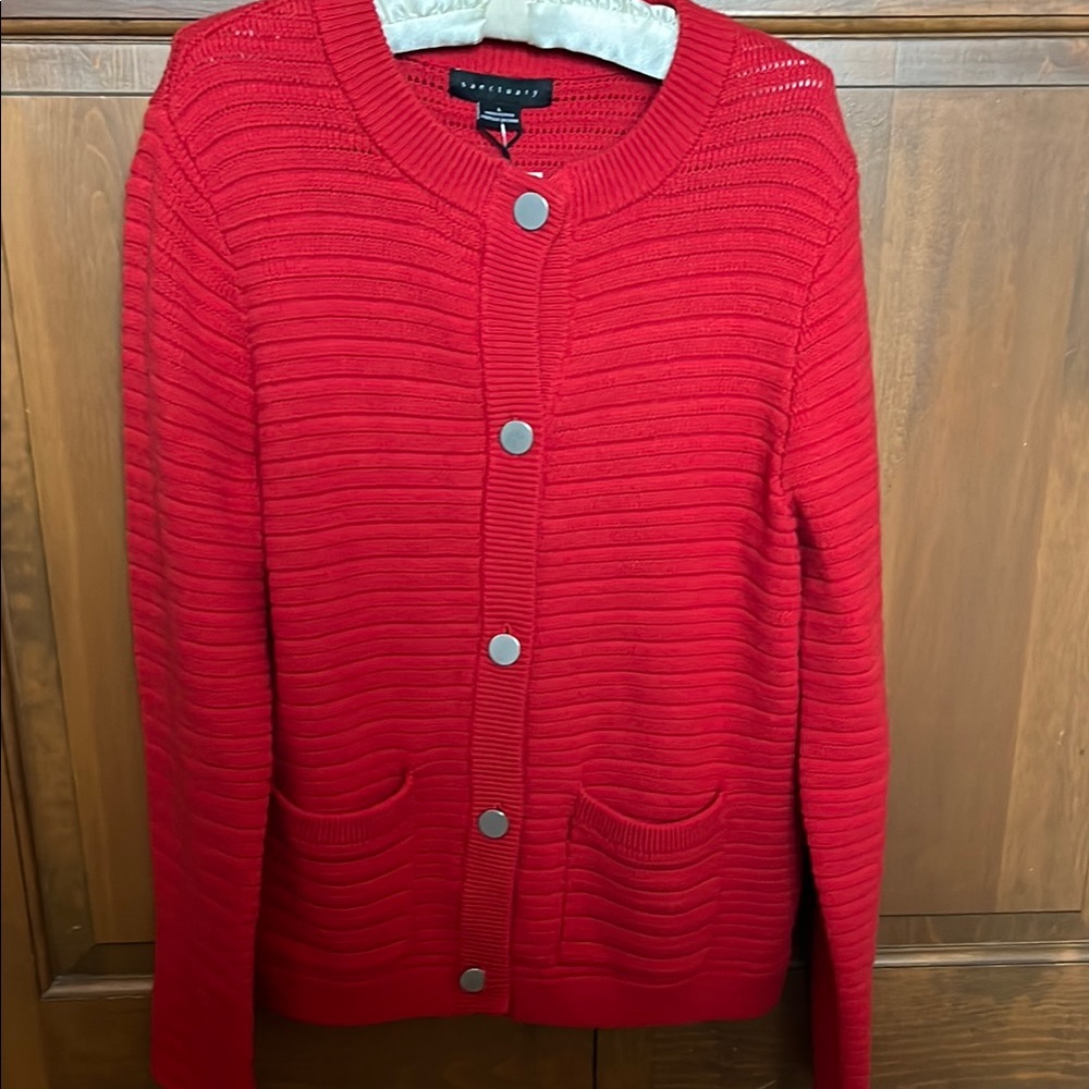 Sanctuary Red Ribbed Button-Front Cardigan